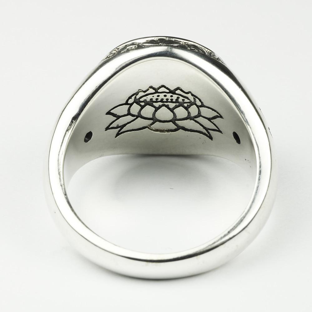 Silver 6 Syllable Mantra Lotus Signet Ring Sterling Silver Antique Ring