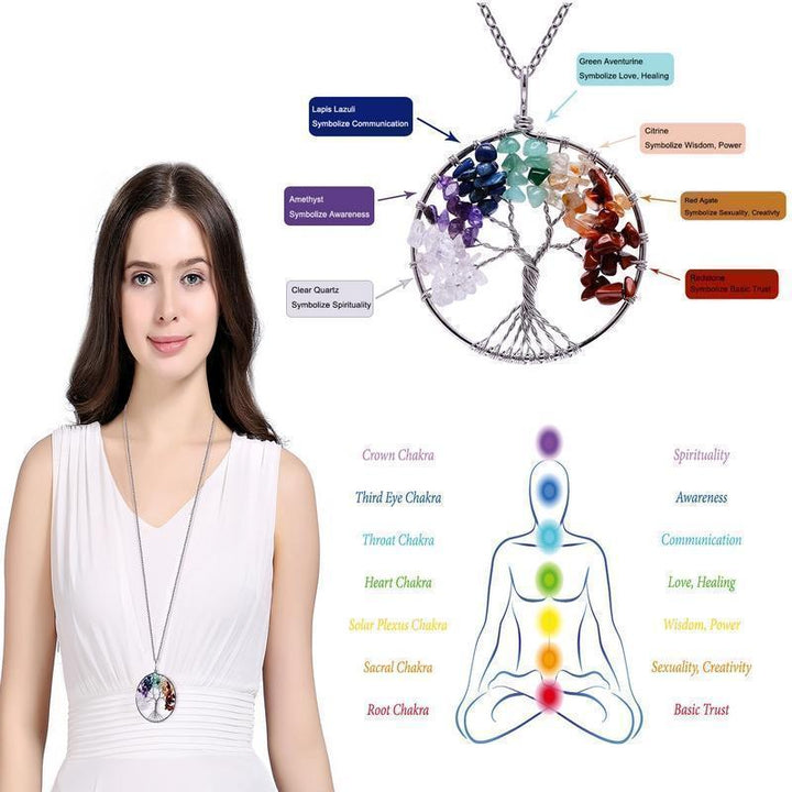 7 Chakra Natural Stone Tree of Life Necklace