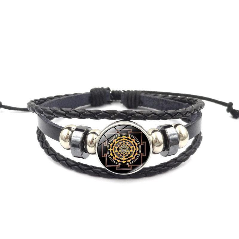 Sri Yantra Multilayer Leather Bracelet Charm Buddhist Lucky Bracelet