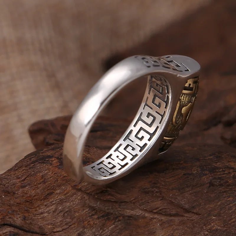 Buddhist Mantra Gem Ring Engraved Designer Ring