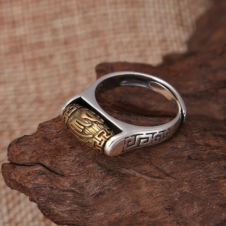 Buddhist Mantra Gem Ring Engraved Designer Ring