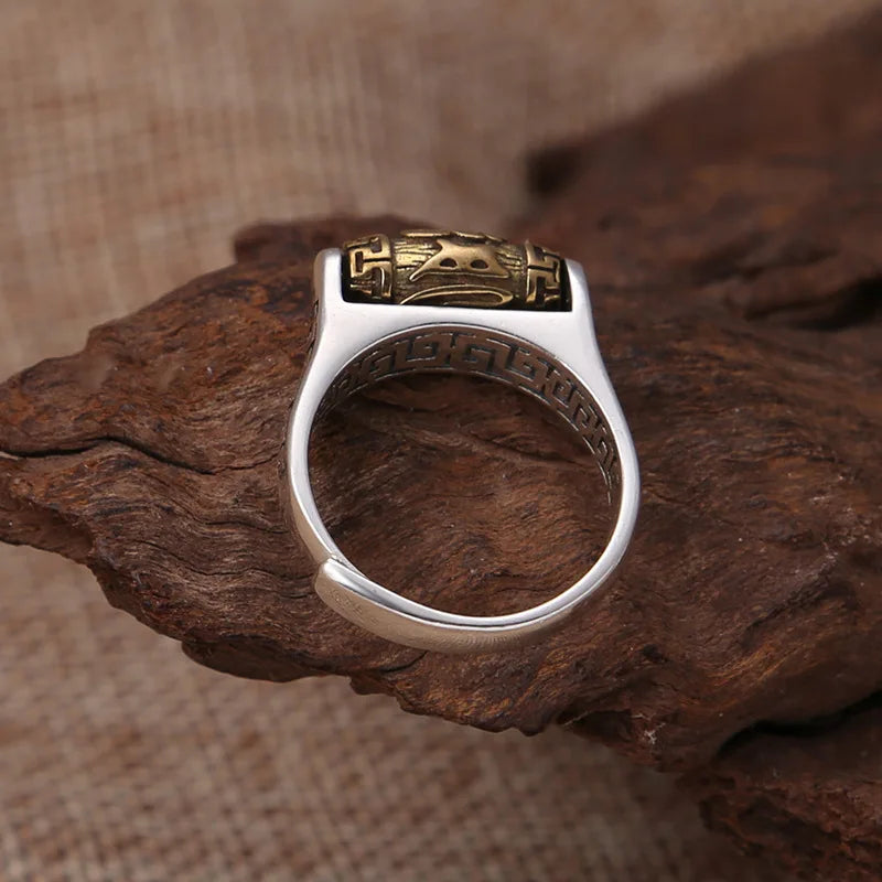 Buddhist Mantra Gem Ring Engraved Designer Ring