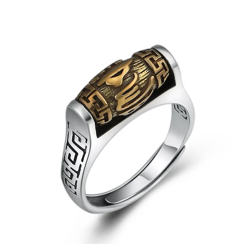 Buddhist Mantra Gem Ring Engraved Designer Ring