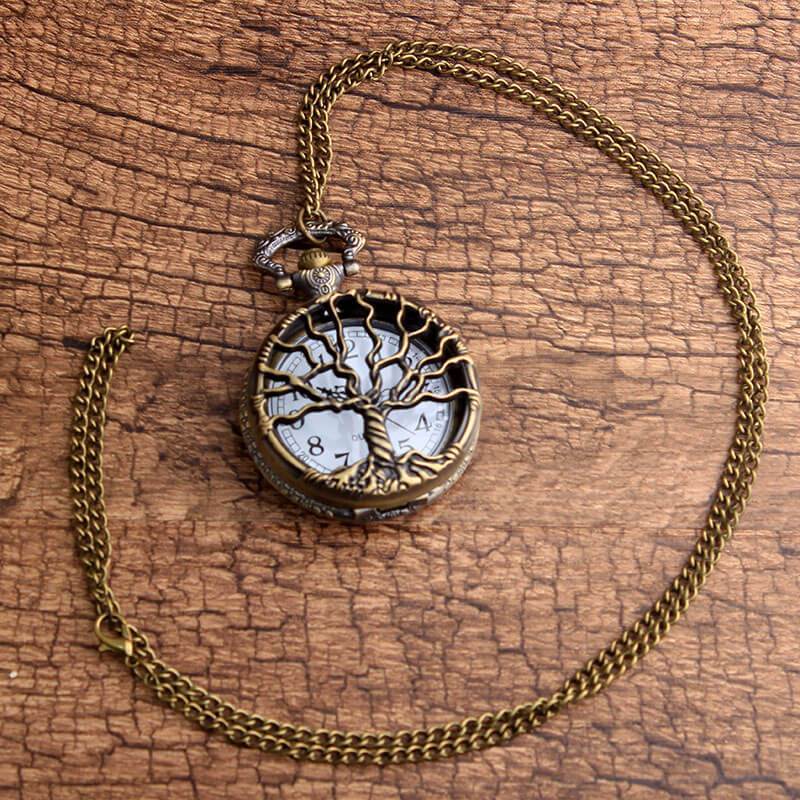 Tree of Life Quartz Bronze Pocket Watch