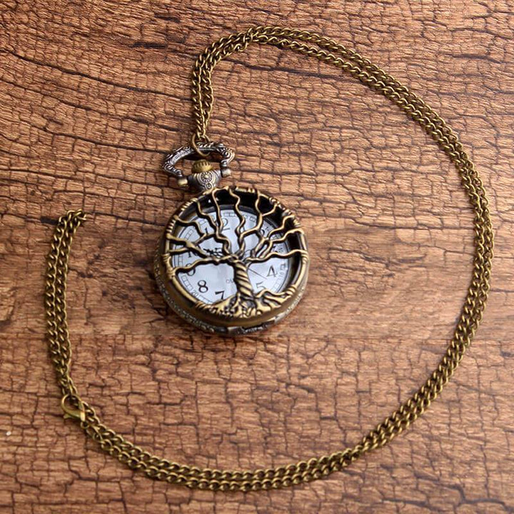 Tree of Life Quartz Bronze Pocket Watch