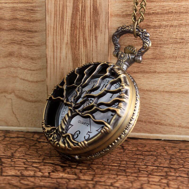 Tree of Life Quartz Bronze Pocket Watch