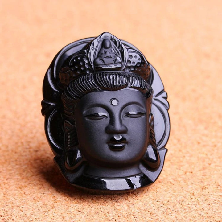 Natural Obsidian Buddha Black Pendant Necklace