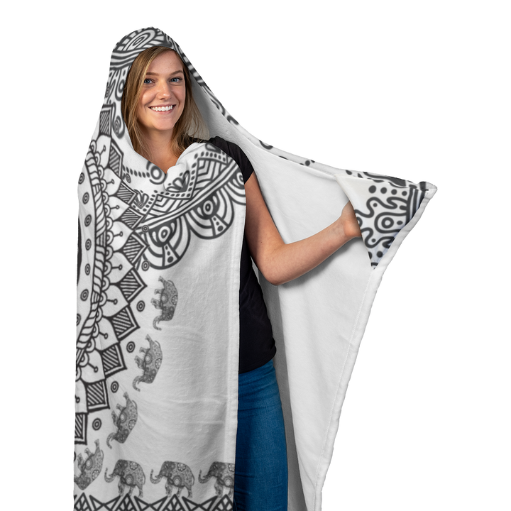 White Black Peace and Mandala Hooded Blanket