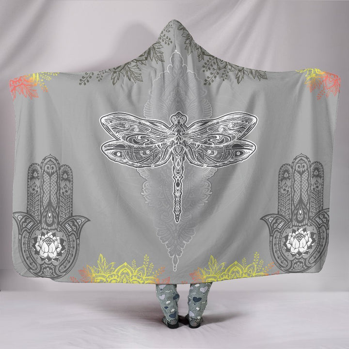 Dragonfly Hamsa Mandala Hooded Blanket