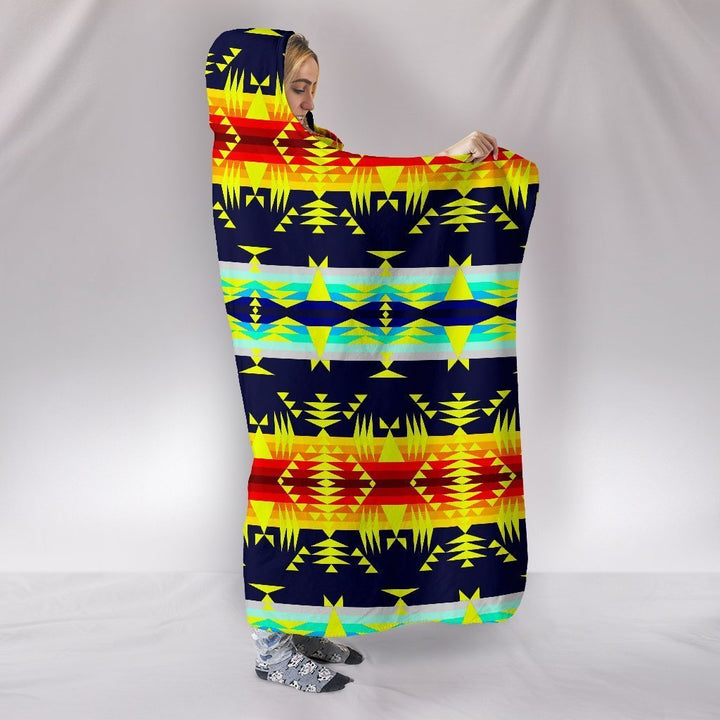 Between the Mountains Navy with Yellow Hooded Blanket