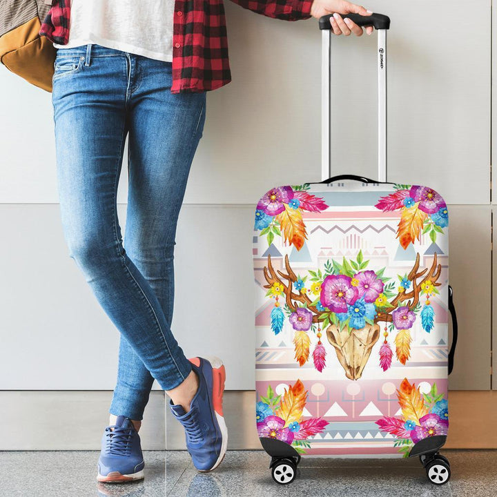 Colorful Flowers with Dear Head Luggage Cover