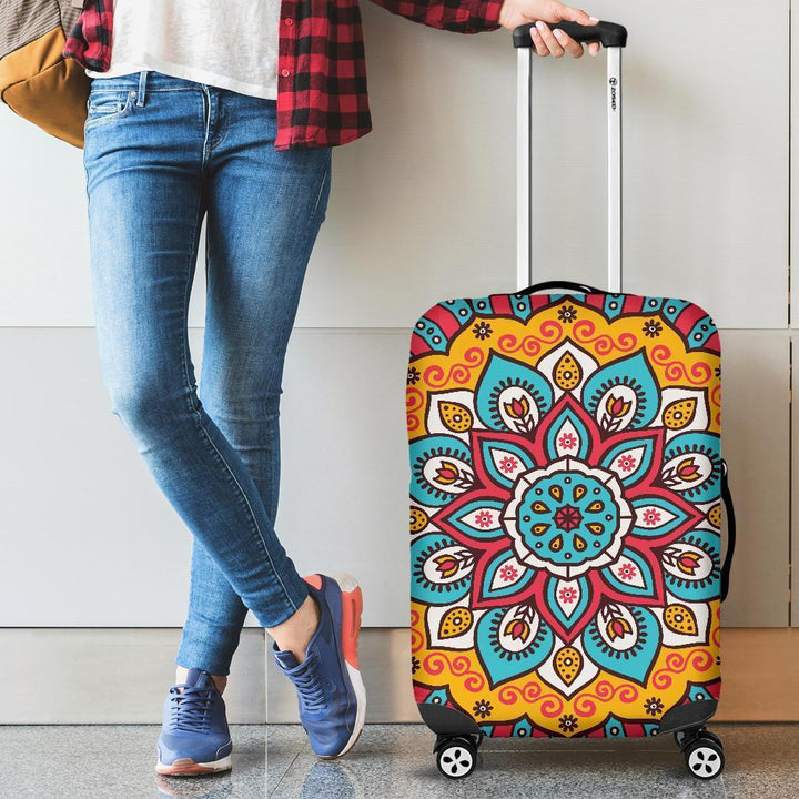 Colorful Lotus Mandala Luggage Cover