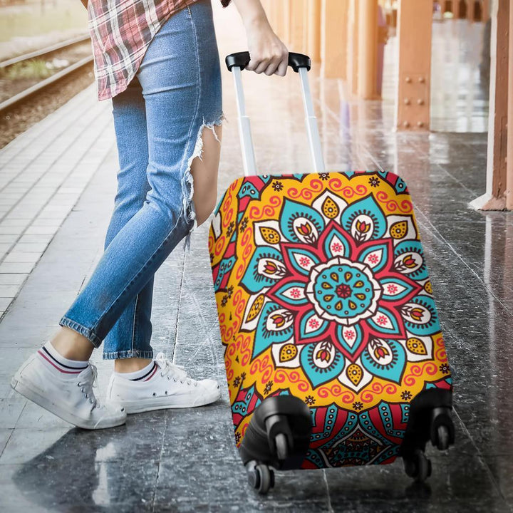 Colorful Lotus Mandala Luggage Cover