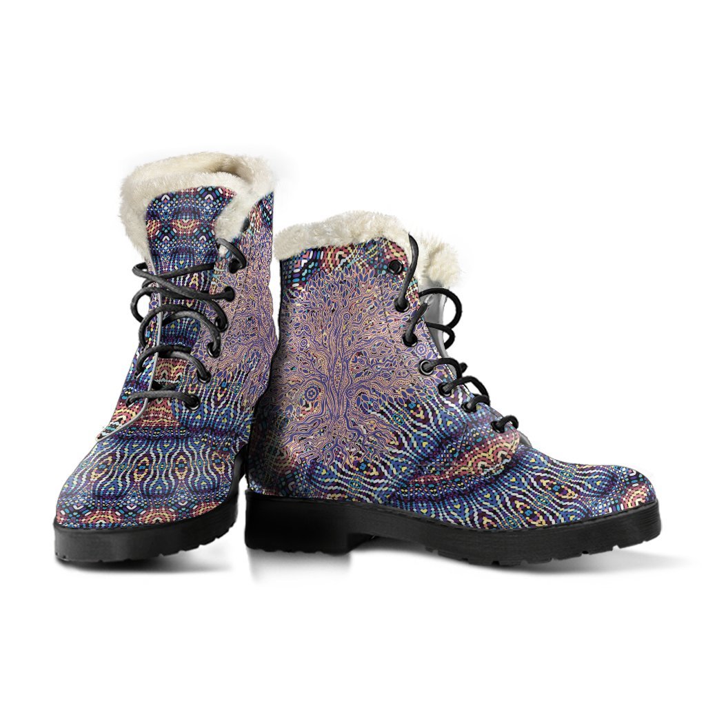 Tree of Life Faux Fur Leather Boots