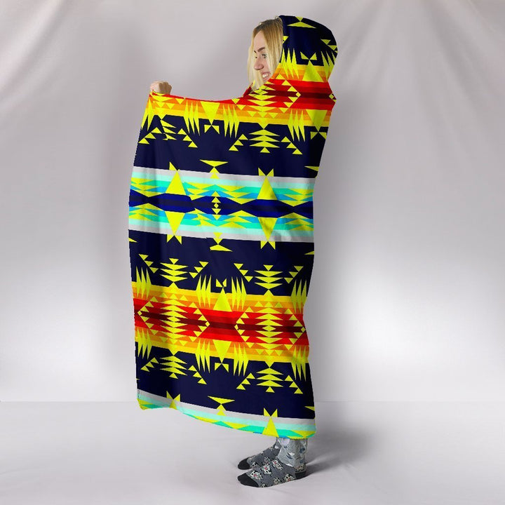 Between the Mountains Navy with Yellow Hooded Blanket