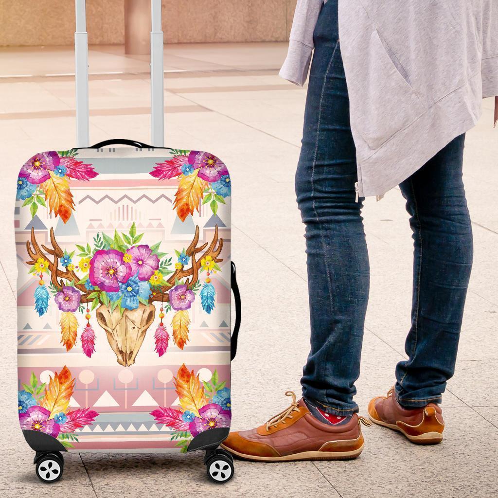 Colorful Flowers with Dear Head Luggage Cover
