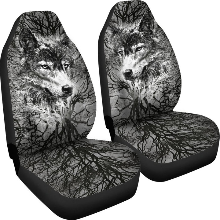 WOLF BEHIND TREE SEAT COVERS