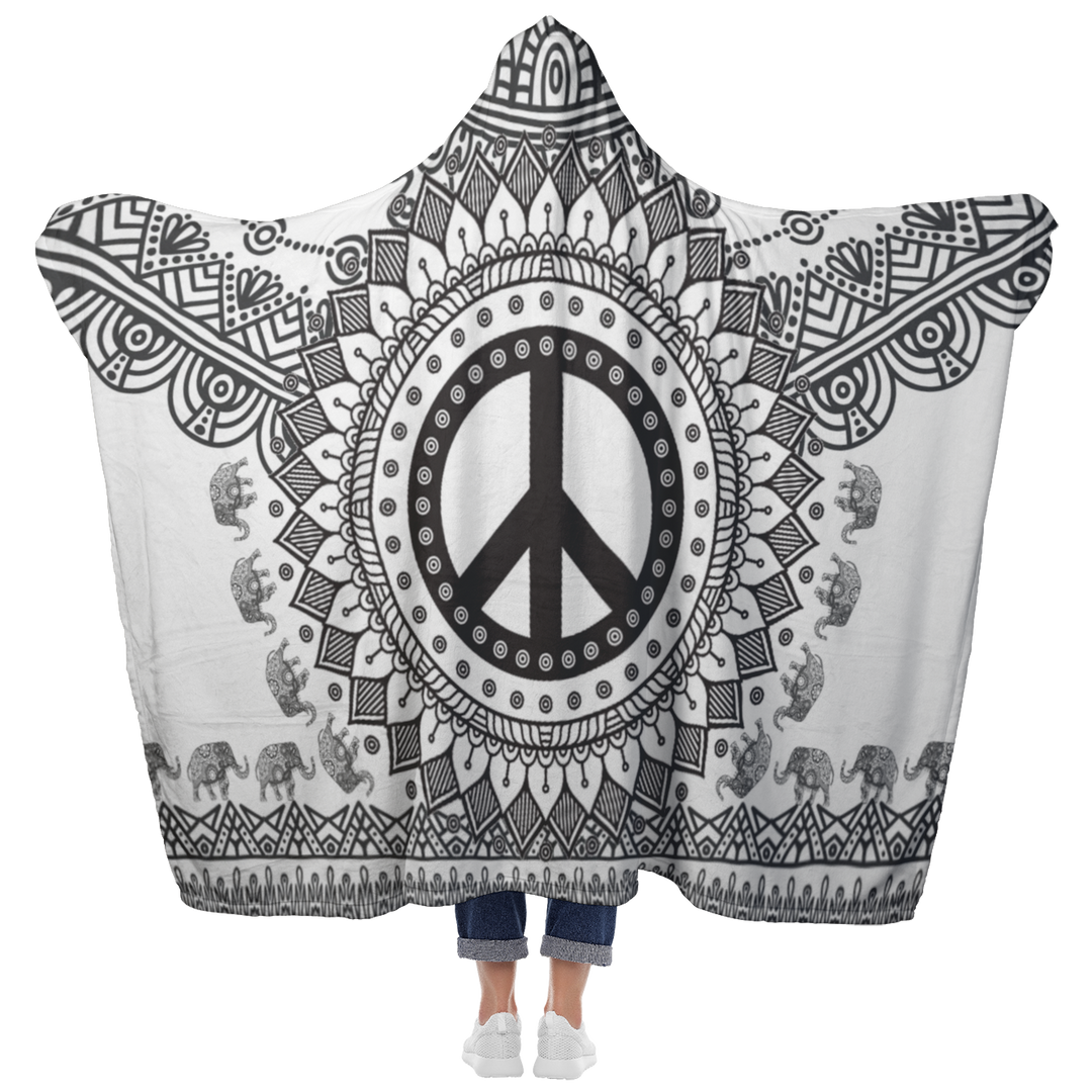 White Black Peace and Mandala Hooded Blanket