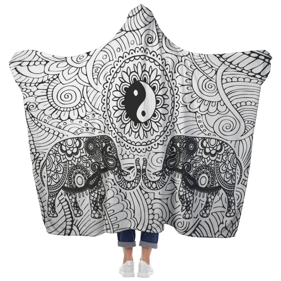 Mandala B&W Hooded Blanket