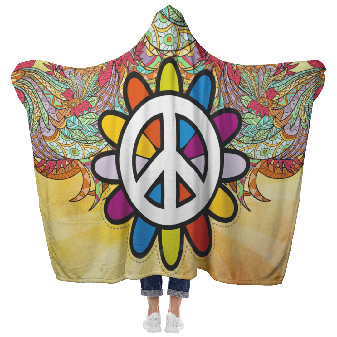 Yellow Peace Mandala Hooded Blanket