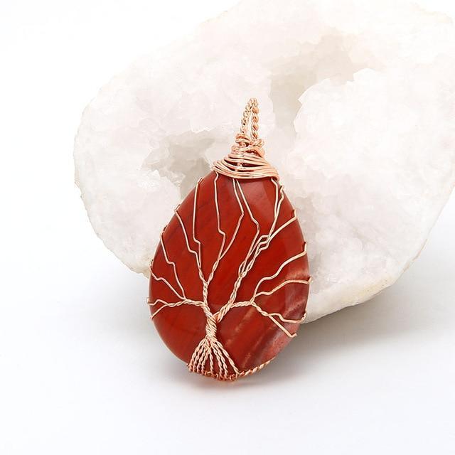 Natural Opal Stone Tree of Life Crystal Necklace