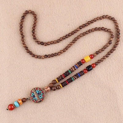 Buddhist Wooden Mala Beads Necklace