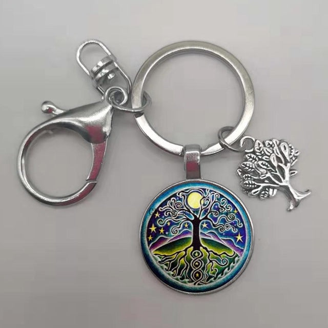 Tree of Life Statement Keychain Luck Tree Glass Pendant Key Rings