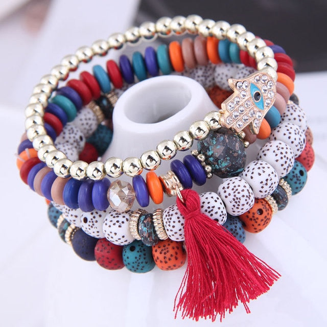 Multilayer Heart Charm Beads Bracelets