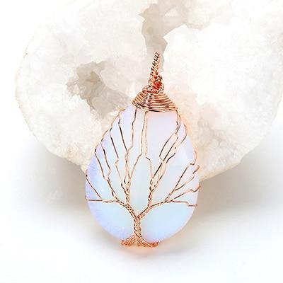 Natural Opal Stone Tree of Life Crystal Necklace