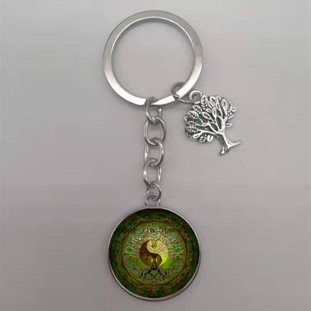Tree of Life Statement Keychain Luck Tree Glass Pendant Key Rings