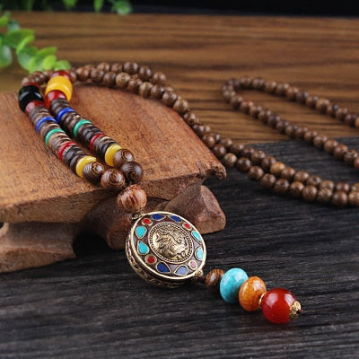 Buddhist Wooden Mala Beads Necklace