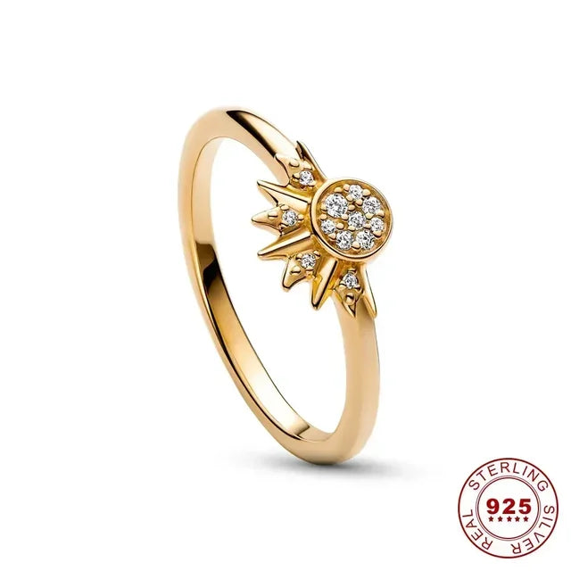 Celestial Moon Sun Stackable Ring - Silver Gold Diamond Women Rings