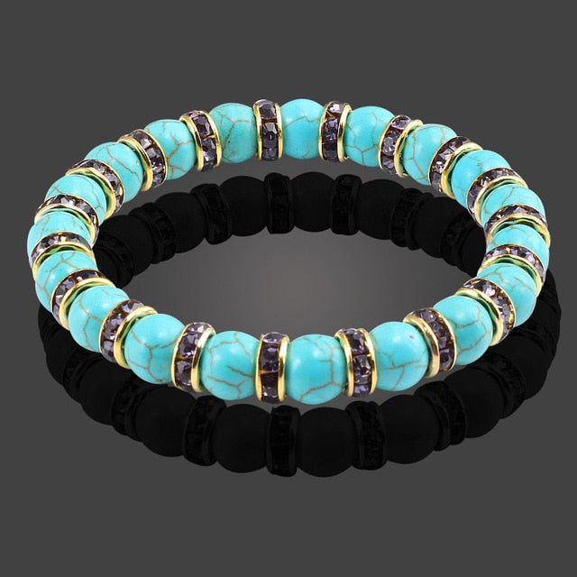 Natural Crystal Blue Stone Beads Yoga Fitness Bracelet