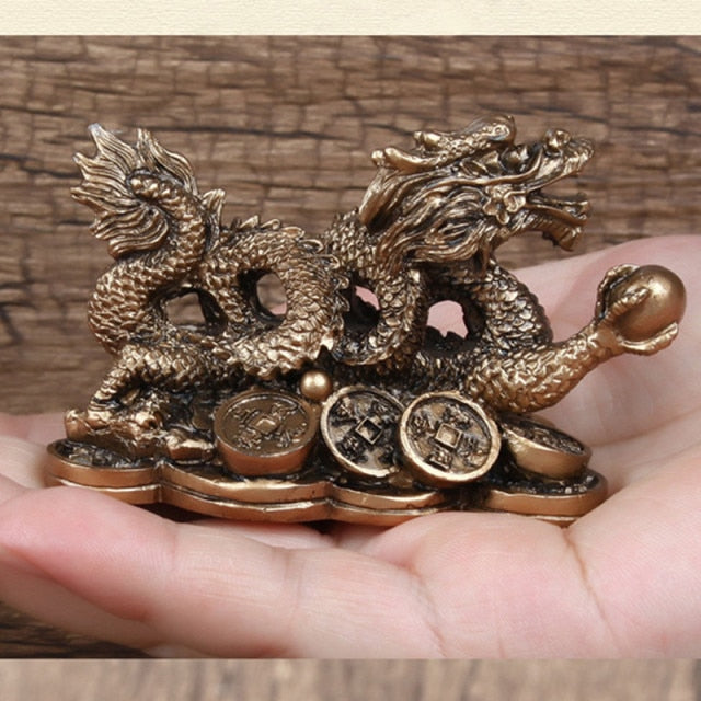 Vintage Chinese Zodiac Dragon Good Luck Statue Gold Bronze