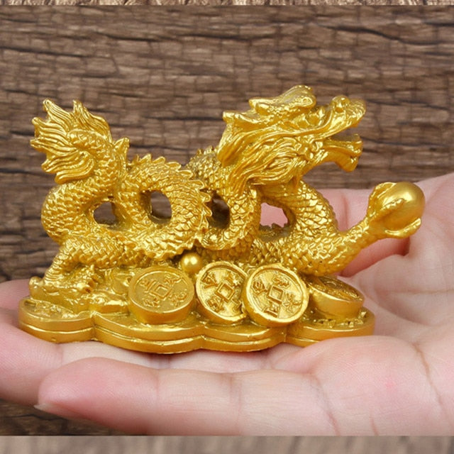 Vintage Chinese Zodiac Dragon Good Luck Statue Gold Bronze