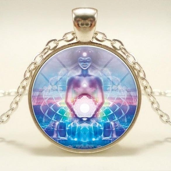 Chakra Glass Cabochon Necklace Buddha Spiritual Necklace