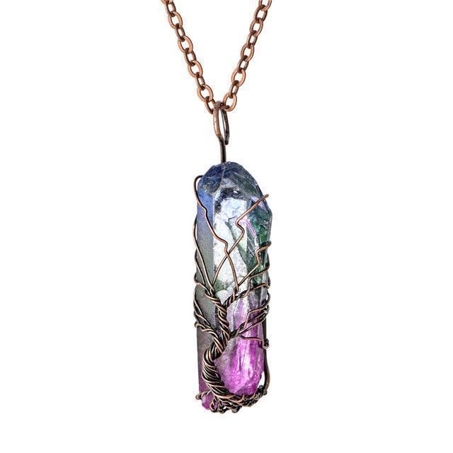 Natural and Rainbow Stone Tree of Life Necklace