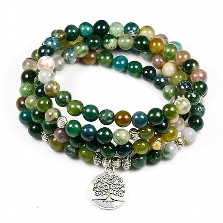 Indian Onyx Multi-layer Mala Beads Tree Of Life & More Bracelet
