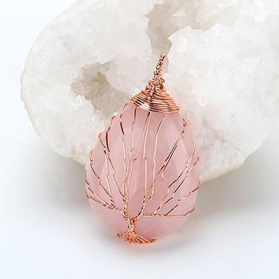 Natural Opal Stone Tree of Life Crystal Necklace