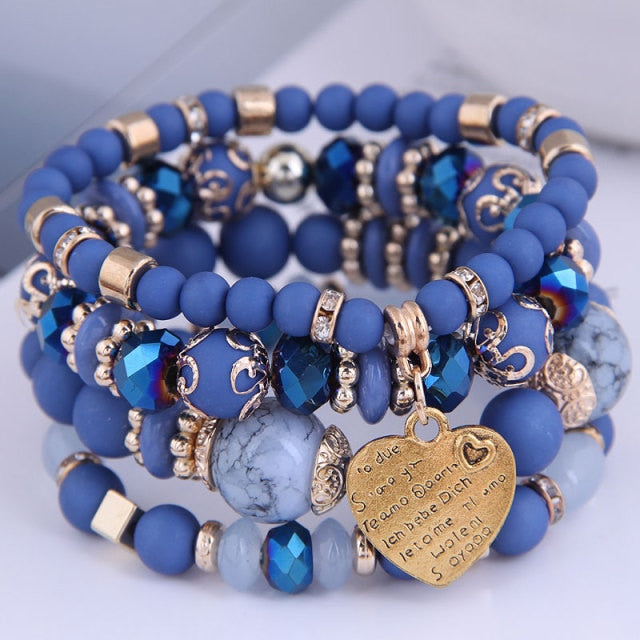Multilayer Heart Charm Beads Bracelets