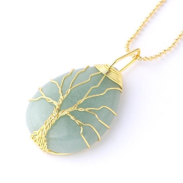 Natural Opal Stone Tree of Life Crystal Necklace 2