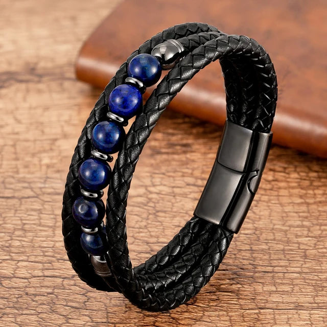 Multilayer Round Stone Leather Bracelets