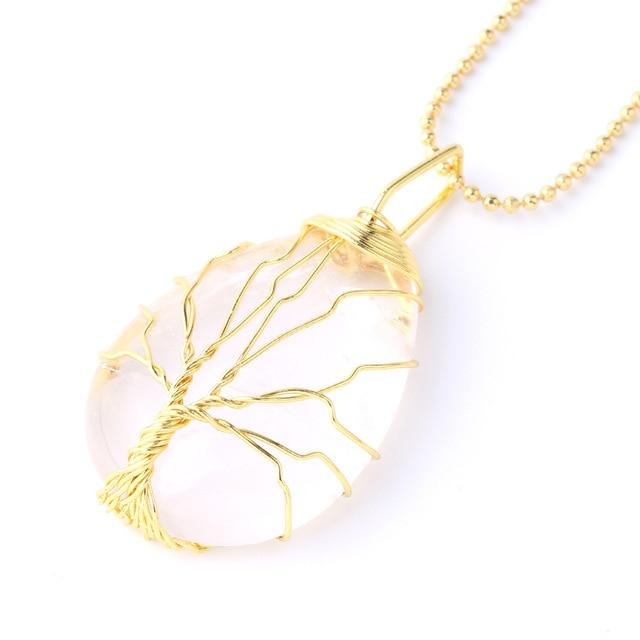 Natural Opal Stone Tree of Life Crystal Necklace 2
