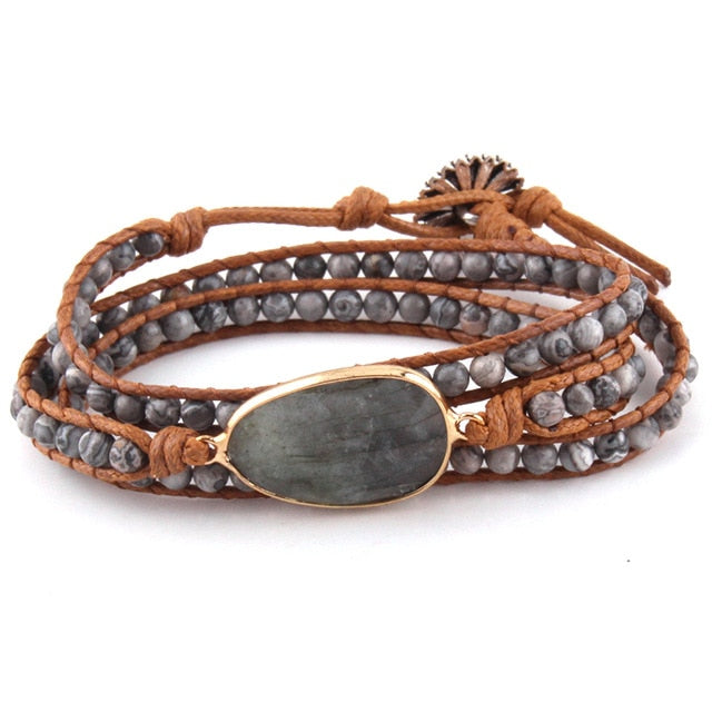 3 Strands Wrap Natural Stones Charm Bracelet Crystal Women Buddha Bracelet