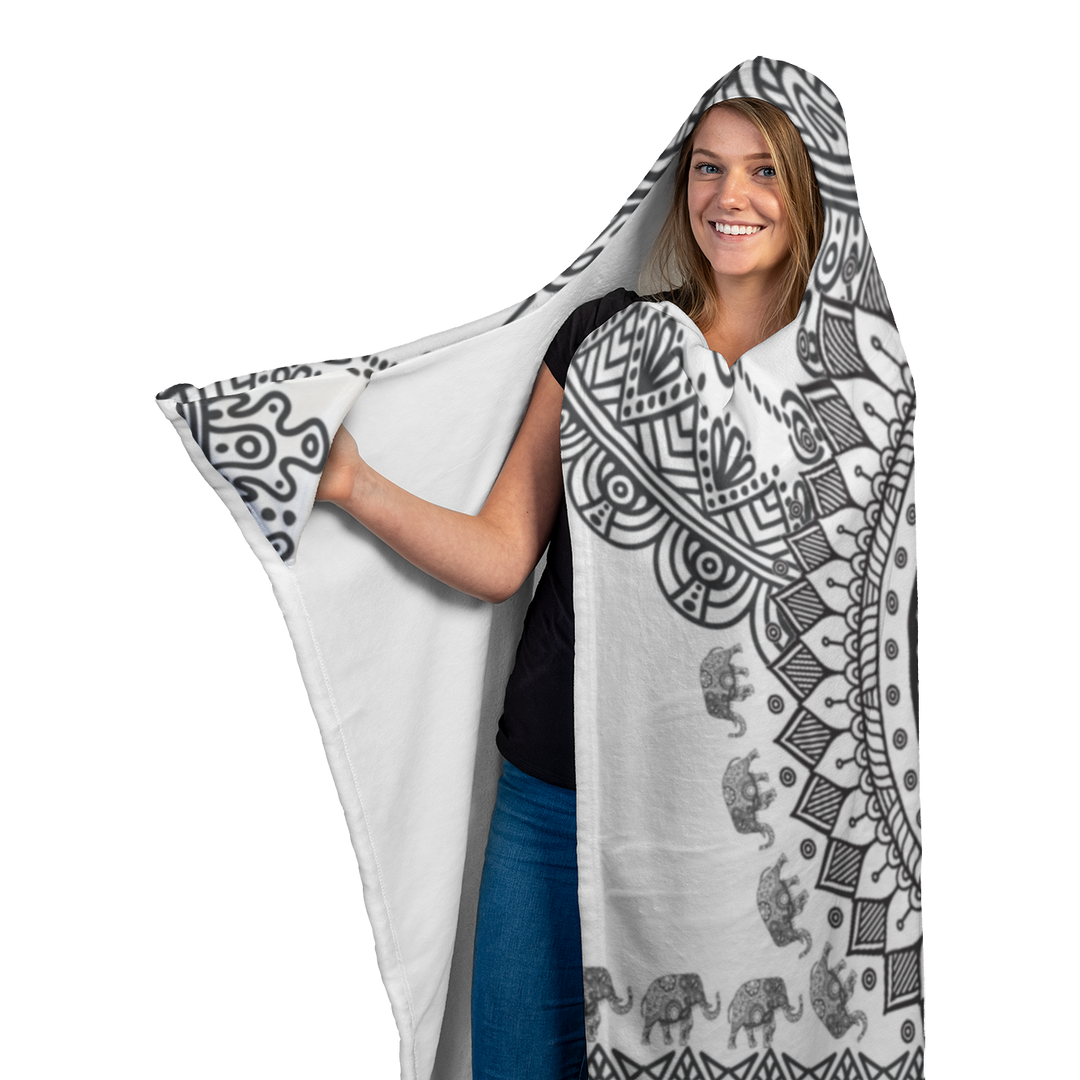 White Black Peace and Mandala Hooded Blanket